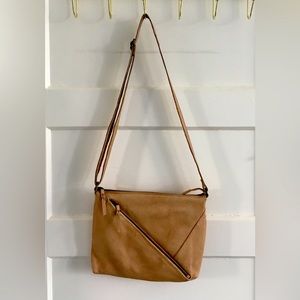 Tan leather medium sized RPS crossbody bag, bought at small boutique.